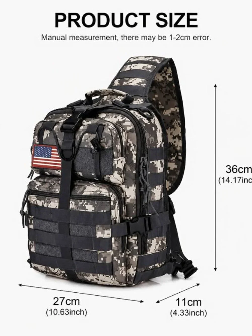 Outdoor Sling Bag Crossbody Backpack Multiple Pockets Adjustable Strap